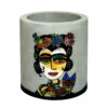 Persian Elegance Concrete Vase in Gray, Featuring a Boho-Inspired Girl with Cat Design for a Playful Touch