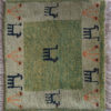 Original Handwoven Persian Minimalist Gabbeh Rug with Animal Motifs - Green Wool Blend