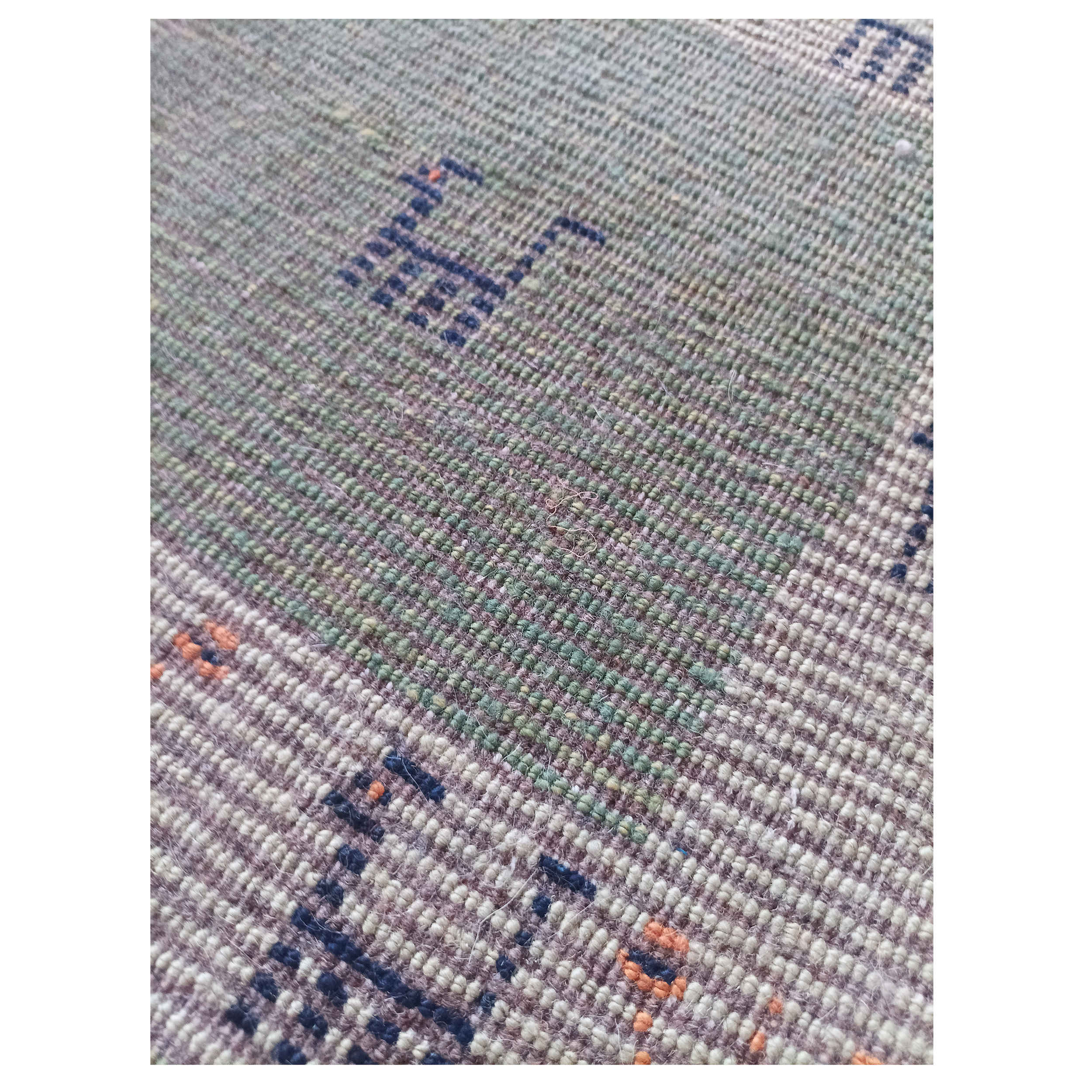 Original Handwoven Persian Minimalist Gabbeh Rug with Animal Motifs – Green Wool Blend