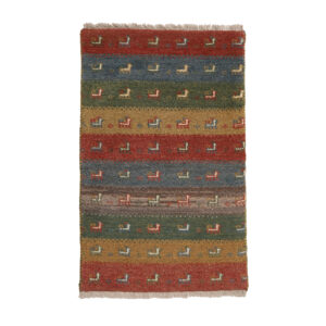 Handwoven Persian Striped Gabbeh Rug with Animal Motifs – Red Wool