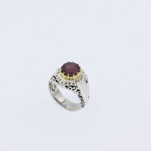 Red Ruby Silver Gemstone Ring for Men – Handcrafted Persian Bohemian Design