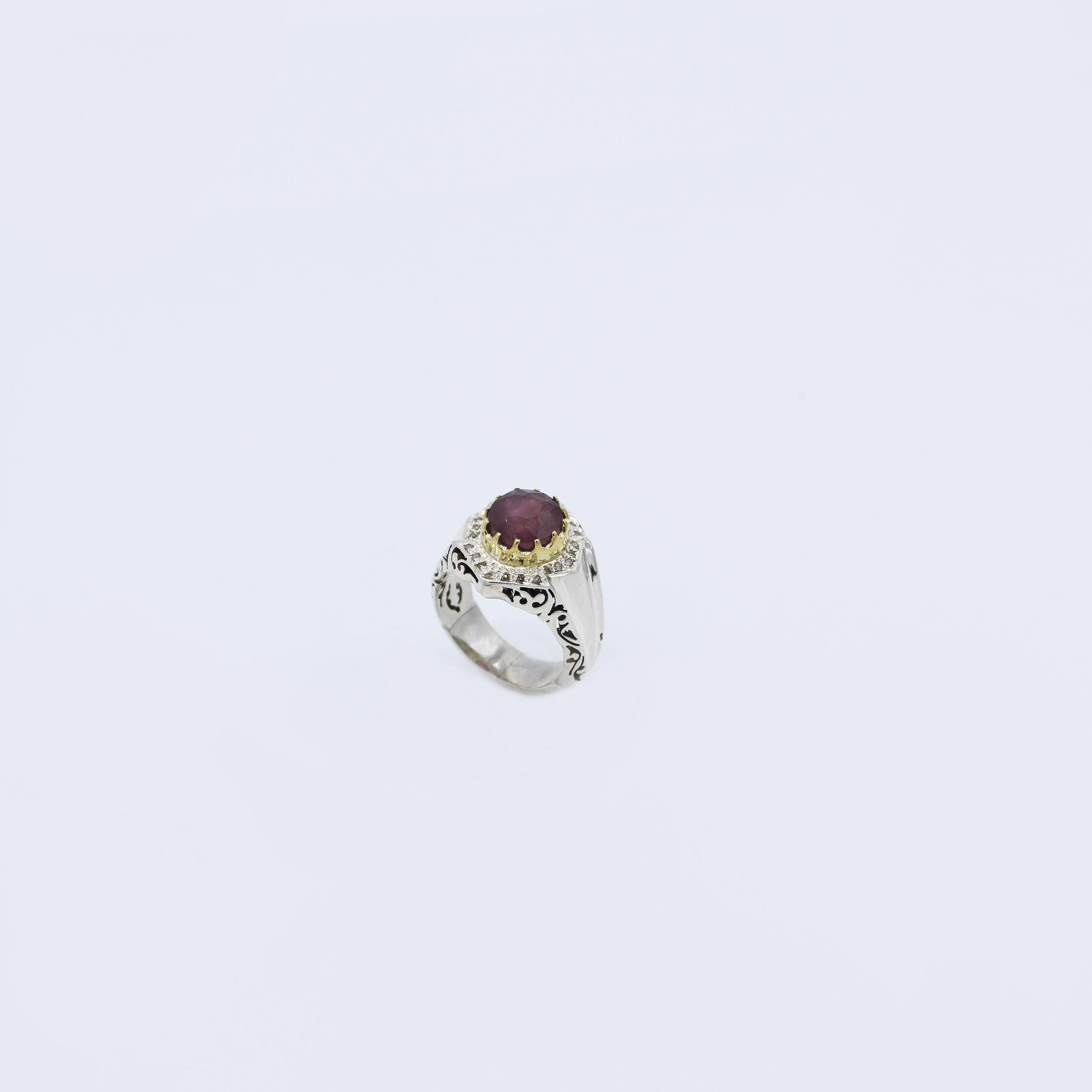 Persian Red Ruby Silver Ring For Men Handcrafted