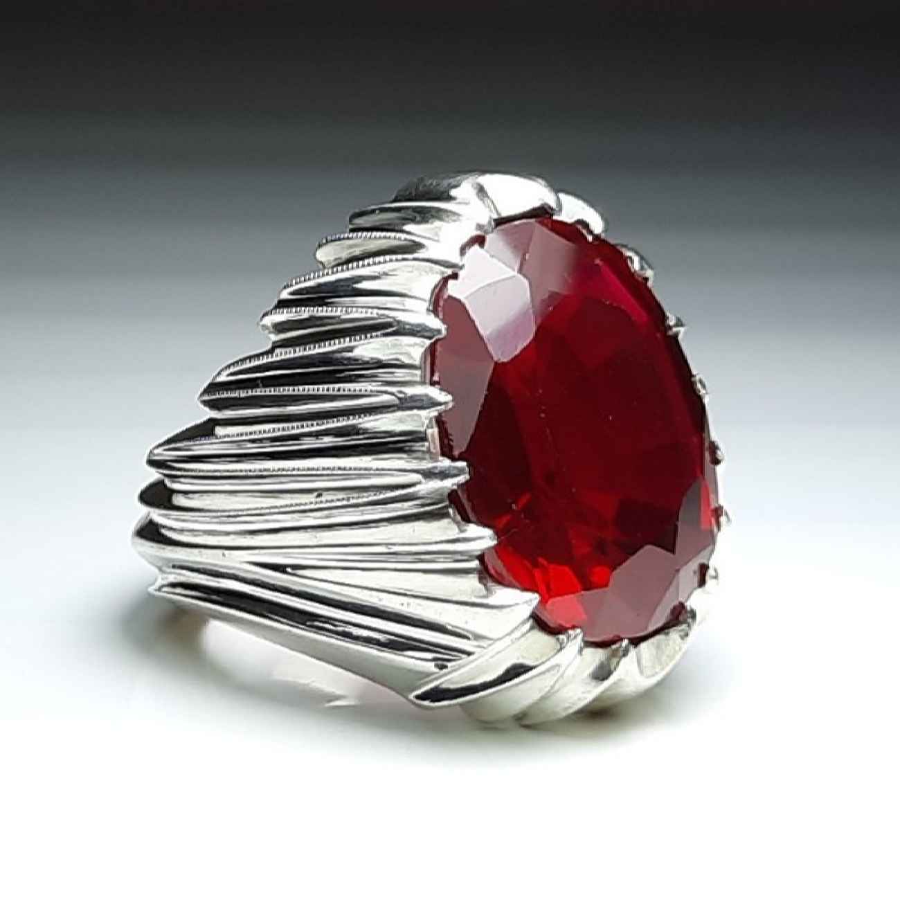 Persian Ruby Silver Ring For Men Red Gemstone