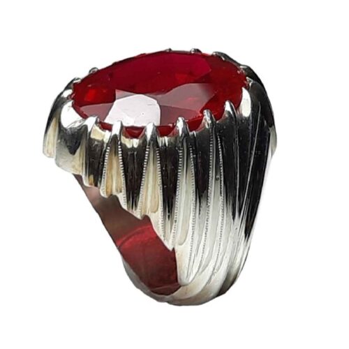 Red Ruby Silver Gemstone Ring for Men – Persian Bohemian Design
