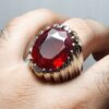Persian Ruby Silver Ring For Men Red Gemstone