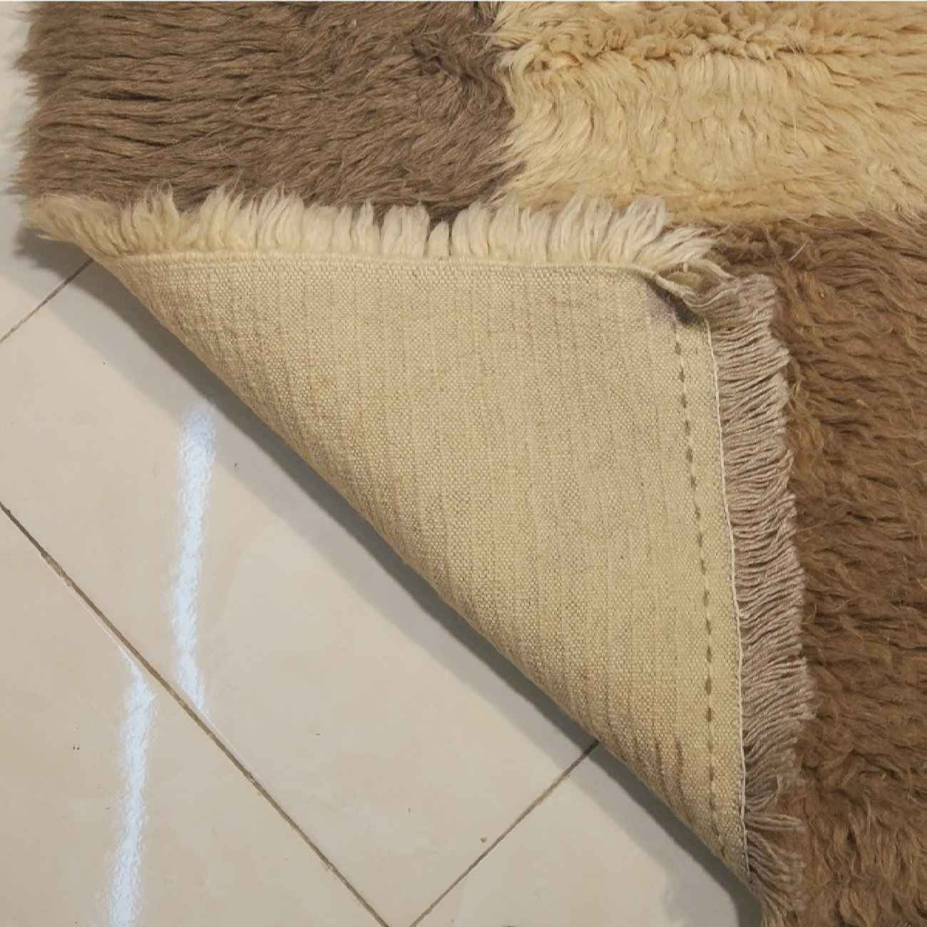 Handwoven Persian Geometric Gabbeh Rug – Checkered Brown Wool Blend