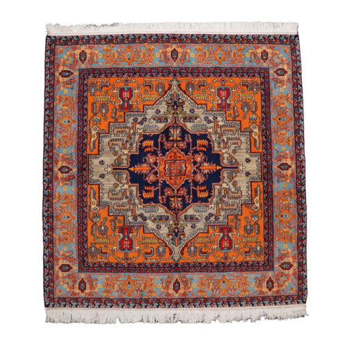 Hand-Knotted Persian Isfahan Rug (Geometric Medallion / Herati) - Orange Wool