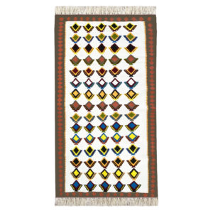 White Geometric Kilim Rug from Ardabil – Authentic Handwoven Persian Wool