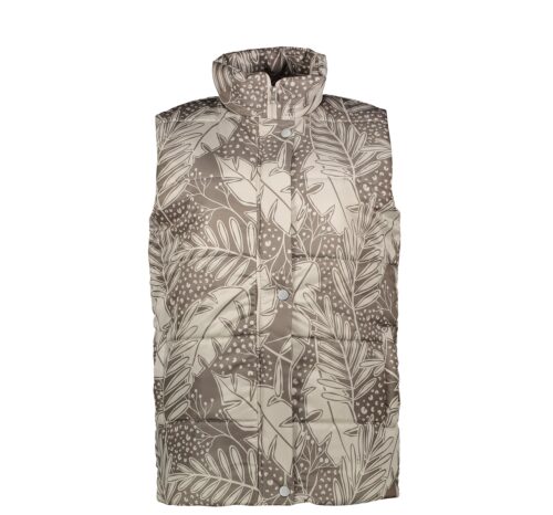 Women's Quilted Puffer Vest with Leaf Print and Zipper Front