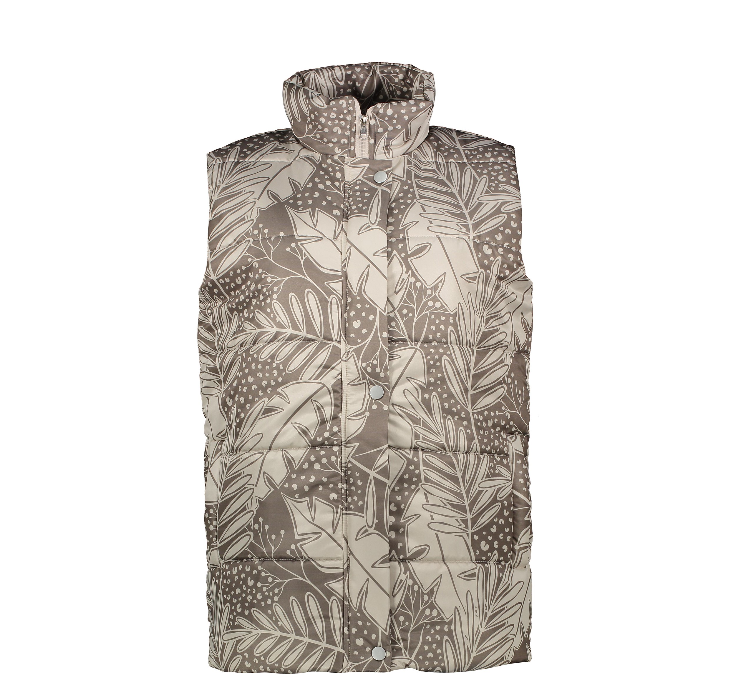 Puffer Jacket for Women Sleeveless Zipper with Leaf Design