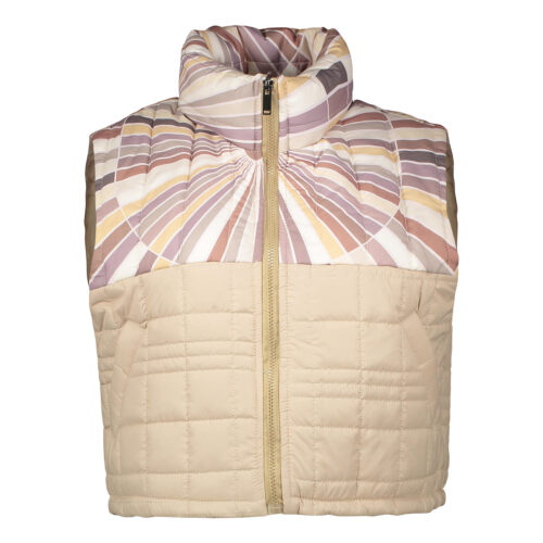 Women's Quilted Puffer Vest with Striped Design and Zipper Front