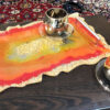 Modern Resin Serving Tray - Hand Painted Abstract Orange Tray with Handles