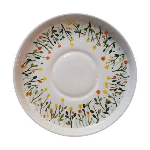 Artistic Hand-Painted Ceramic Serving Tray - Round Floral White Tray