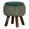 Traditional Persian Footstool with Wooden Legs in Green