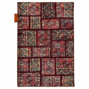 Vintage Persian Hand-Knotted Patchwork Carpet Geometric Red