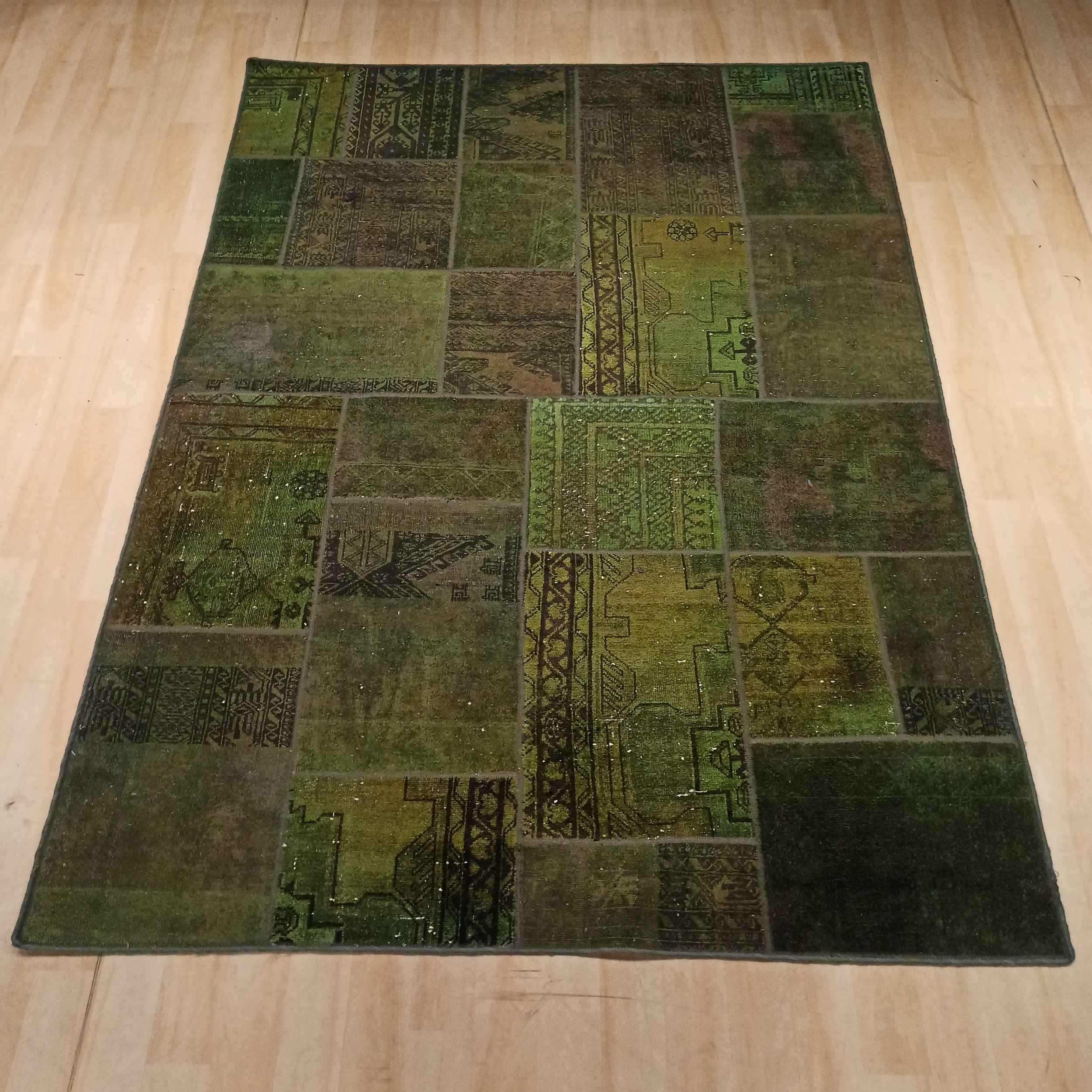 Vintage Persian Hand-Knotted Patchwork Carpet Sage Green