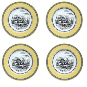 Zariniran Porcelain Dessert Plate Set – Village Design Pack of 4