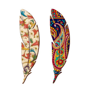 Artistic Persian Inspired Wooden Bookmark Feather Design – Set of 2