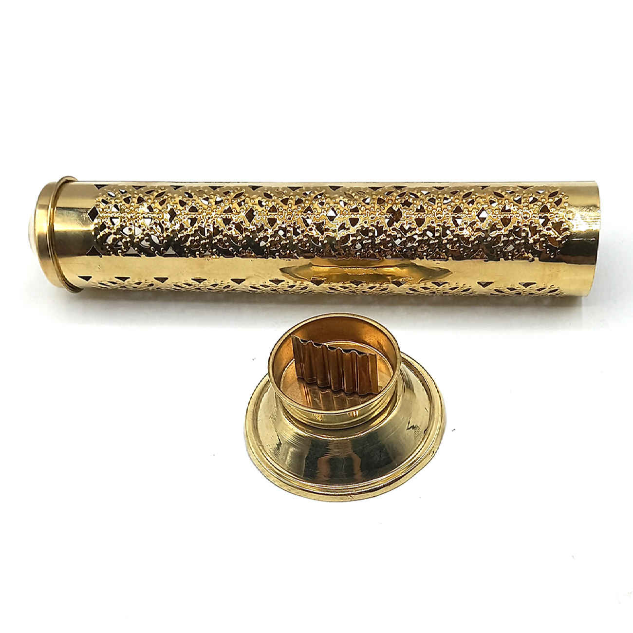Brass Incense Holder – Handcrafted Artistry with Cylindrical Design in Golden