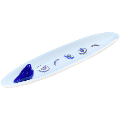 Ceramic Incense Holder Oval for Home Decor with Evil Eye Design
