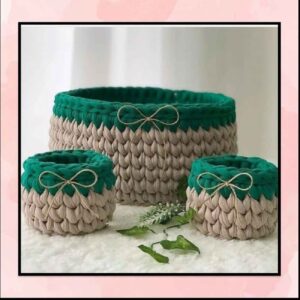 Crochet Storage Basket – Perfect Organizer with Wheat Design Set of 3