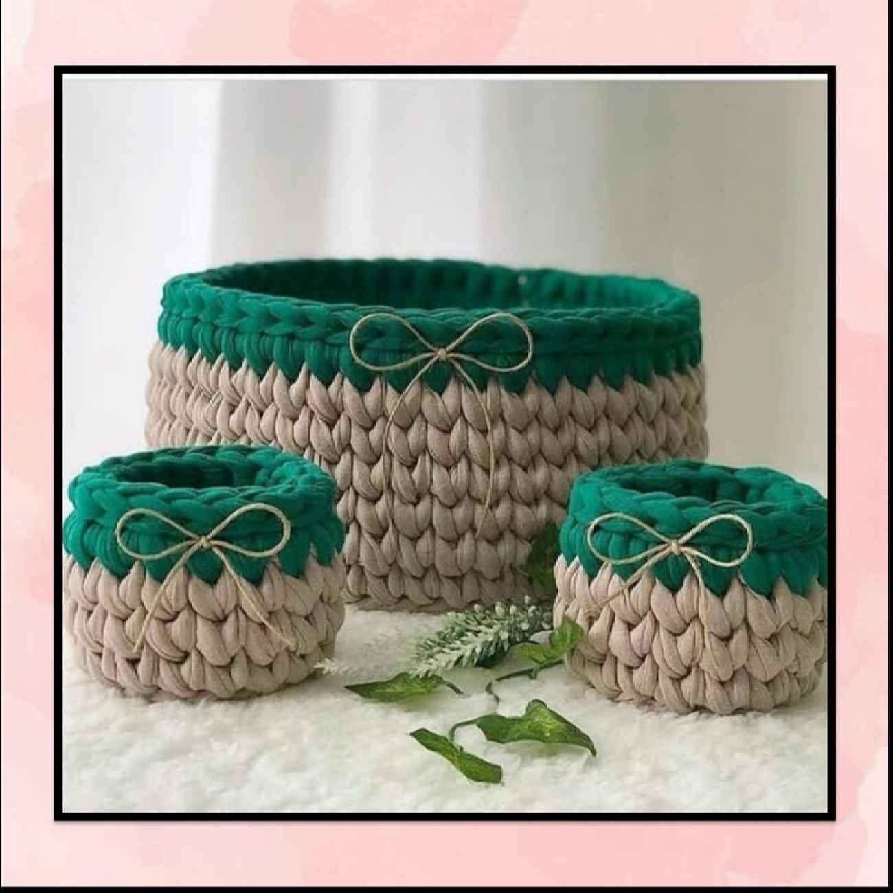 Crochet Storage Basket – Perfect Organizer with Wheat Design Set of 3