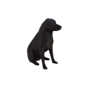Geometric Black Dog Sitting Figurine – Modern Cubism Sculpture