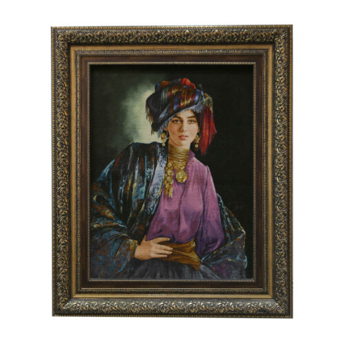 Hand-Knotted Persian Silk Pictorial Wall Hanging Rug – Kurdish Lady, Persian Art