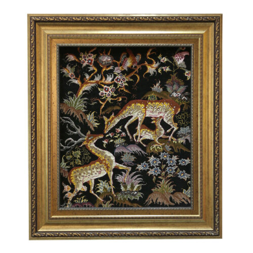 Hand-Knotted Persian Pictorial Wall Hanging Rug – Deer Design, Tabriz