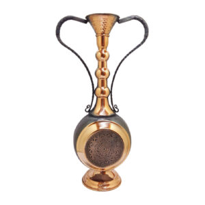 Handcrafted Copper Vase with Intricate Black Pen Detailing, Showcasing Traditional Persian Geometric Artistry