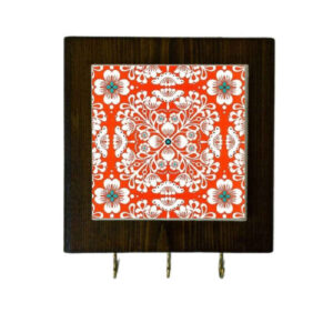 Ceramic Wall Key Holder – with Wooden Frame, Perfect for Organizing Key in Red
