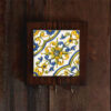 Ceramic Wall Key Holder - with Wooden Frame & Intricate Floral Design in Yellow