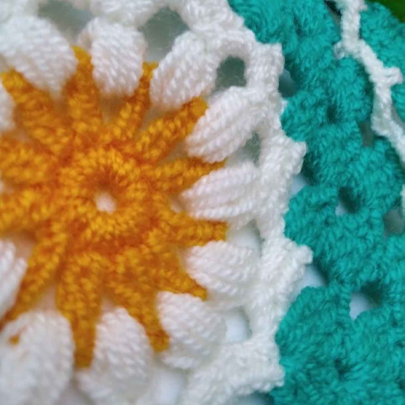 Hand-Crocheted Baby Blanket – Green Flower Motif