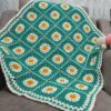 Hand-Crocheted Baby Blanket - Green Flower Motif