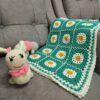 Hand-Crocheted Baby Blanket - Green Flower Motif