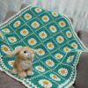 Hand-Crocheted Baby Blanket - Green Flower Motif