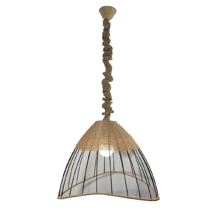 Handmade Woven Hemp Light – Rustic Cone Ceiling Fixture