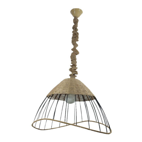 Handmade Woven Hemp Light - Rustic Cone Ceiling Fixture