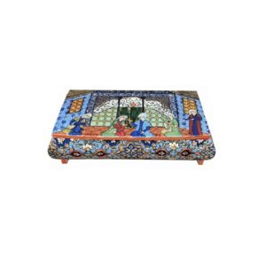 Handmade Jewelry Bone Box – Blue Pictorial Design