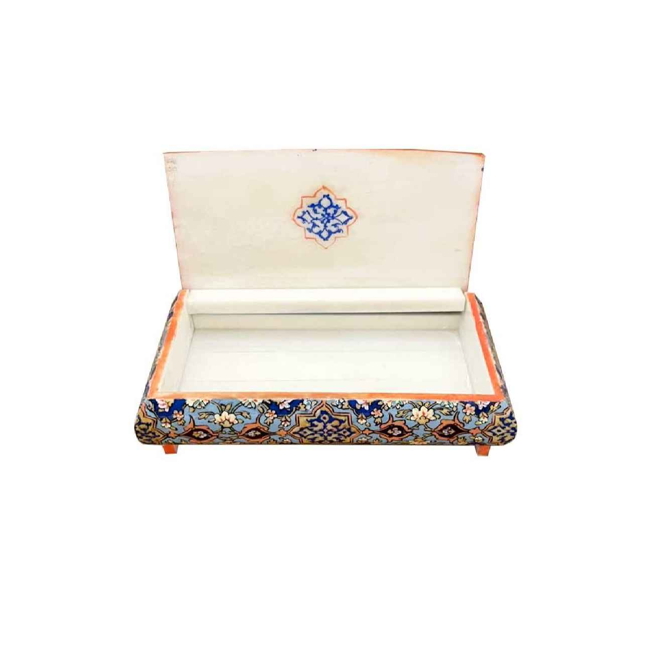 Handmade Jewelry Bone Box – Blue Pictorial Design