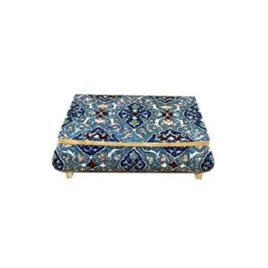 Handmade Jewelry Bone Box – Blue Geometric Persian Design