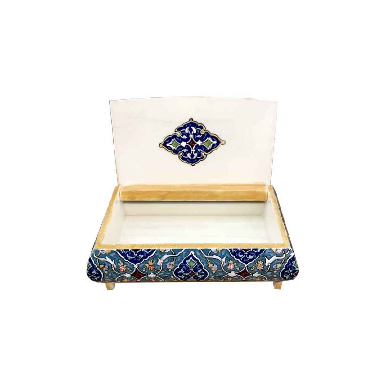 Handmade Jewelry Bone Box – Blue Geometric Persian Design
