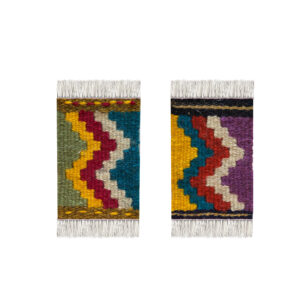 Authentic Kilim Coasters 2-Pack – Blue Geometric Design, Rectangular Wool