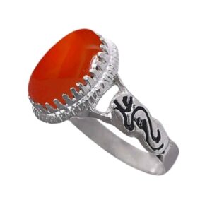 Islamic Men’s Silver Ring with Agate Stone & Ya Ali Design