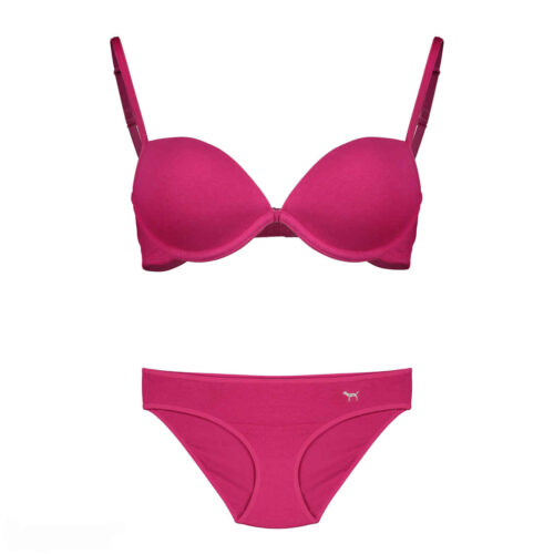 Women’s Pink Padded Bra and Panty Set – Cotton Underwire Lingerie