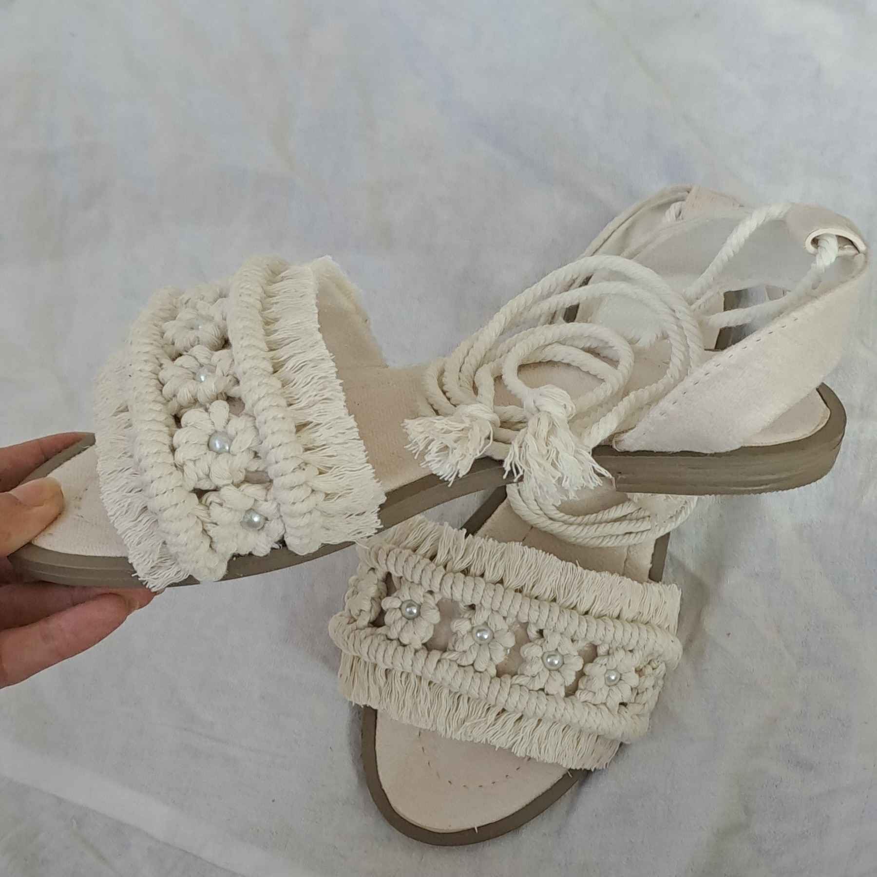 Macrame Sandals with Blossom Design – Handmade Footwear for Summer
