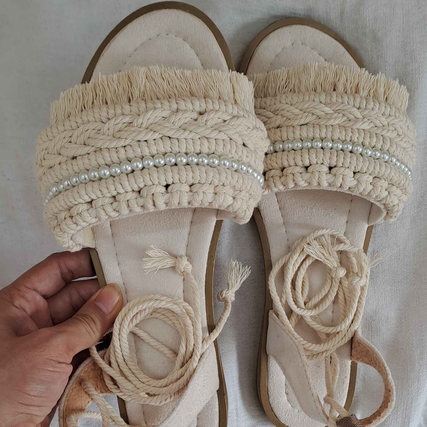 Macrame Sandals with Orange Blossom Design – Boho Vibes & Comfort