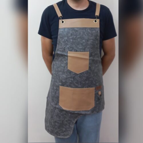 Modern Artificial Leather Barista Apron – Gray Coffee Shop Work Apron for Baristas