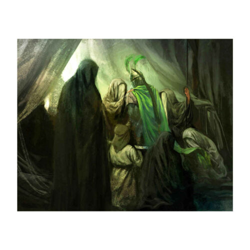 Imam Husayn Muharram Islamic Banner with Final Farewell Design for Ashura Mourning and Religious Decoration
