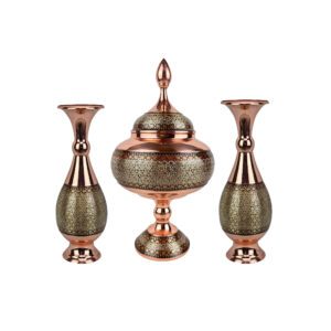 Persian Artisanal Gift Set 3-Piece Chocolate Bowl and Inlay Work Vase